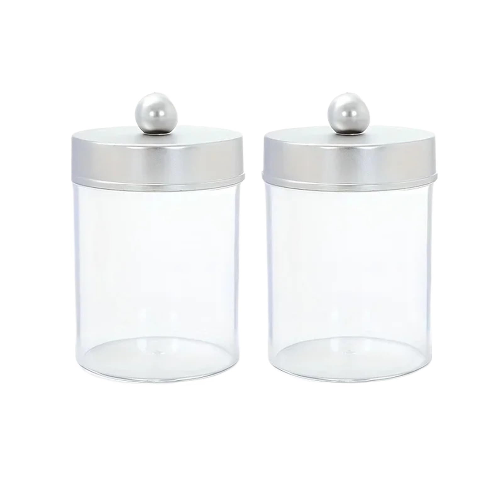 QuxetlRyz 2pcs Clear Cotton Swab Storage Tank Desktop Cosmetics Organizer Makeup Box With Lid Cotton Buds Holder(Silver-2pcs)