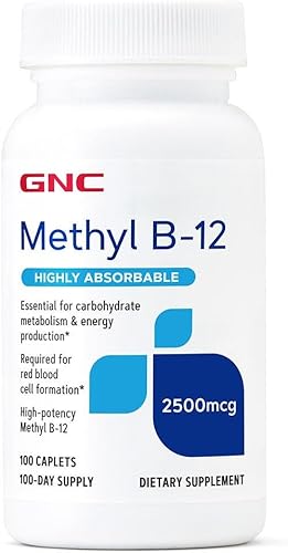GNC Suplemento de metilo B12 de 2500 mcg, esencial para el metabolismo de carbohidratos y la producción de energía, 100 porciones