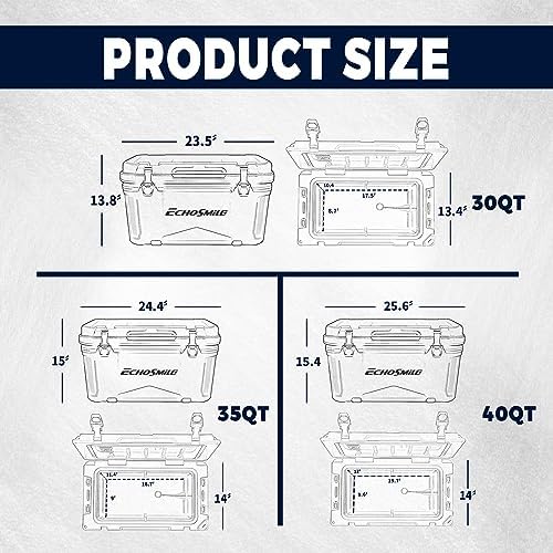 EchoSmile 30/35/40 Quart Rotomolded Cooler, 5 Days Protale Ice Cooler, Ice Chest Suit for BBQ, Camping, Pincnic, and Other Outdoor Activities — view 3