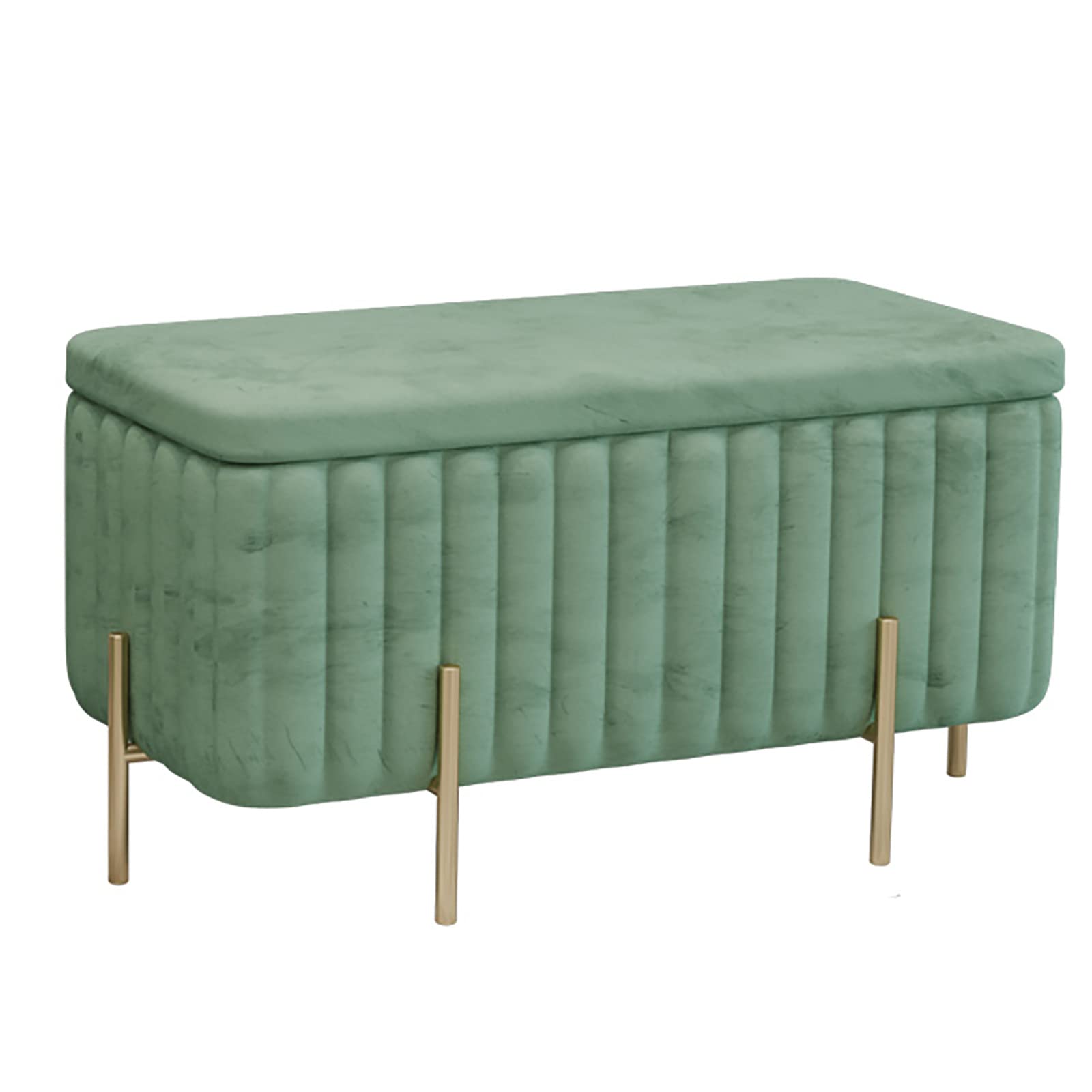 Banc de rangement en velours vert 90x45x42cm coffre de bout de lit chic et robuste