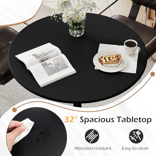 Image of GIANTEX Black Round Dining Table, 32 inch Modern Tulip Kitchen Table w / 0.9 inch Thickened Tabletop & Sturdy Metal Pedestal, Mid-Century Leisure Table for Small Places, Dining Room, Living Room, Cafe