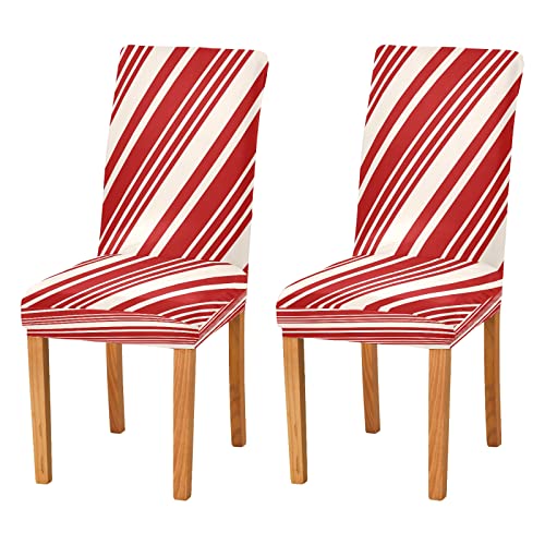 Christmas Candy Cane Stripes Dining Room Chair Covers Winter Red Cream Colors Chair Slipcovers Seat Protector Removable Washable Chair Cover For Home Kitchen Restaurant Hotel 4pcs