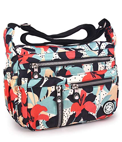 ABLE Multi Bolsillo Bolso Ocio Bolsa Viaje Mensajero Bolsas Impermeable Mujer Bolsos de Mano Bolsas de Viaje Messenger Bag (2-Flores)