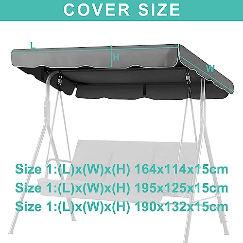 AXPQHL Hollywood Swing Roof Cover, 600D Oxford Fabric Snap Cover Roof Cover, Replacement Roof, Hollywood Swing 3-Seater, Waterproof, Dustproof and UV-Resistant, Grey, 195 x 125 x 15 cm - Image 2