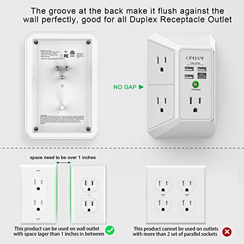 QINLIANF 5-Outlet Surge Protector with USB 3 QINLIANF 5-Outlet Surge Protector with USB - Image 3