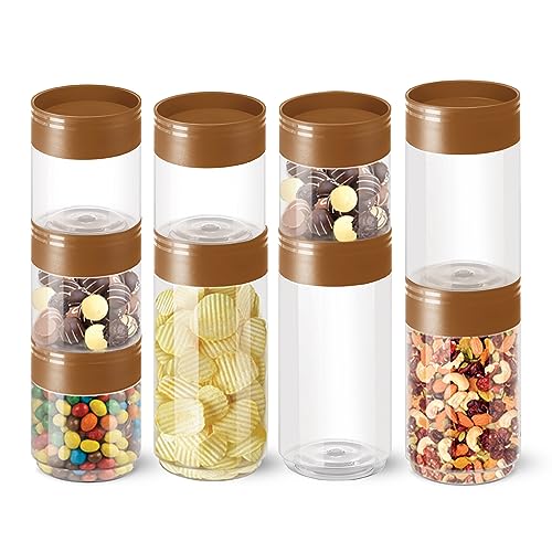 MILTON Stack IT Airtight Plastic Storage Jar & Container Set Stackable BPA Free, Clear Containers for Kitchen Storage, Multipurpose Organizer Jars, Set of 9 (5 x 360ml; 2 x 680ml; 2 x 890ml) Brown