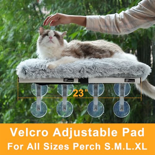 FAMPETY 23\"x12\" Big Fluffy Cat Bed Mat/Pet Cushion,Refurbish Cat Window Perch Accessory,Double Sided,Easy Fasten & Remove, Adjustable Velcro Strap,Upholster Pet Furniture,Portable Pillow,Seat,Pad - Thumbnail 4