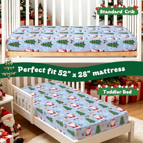 Image of JISEN Christmas Fitted Crib Sheets for Boys Girls 52x28 Inch Santa Claus