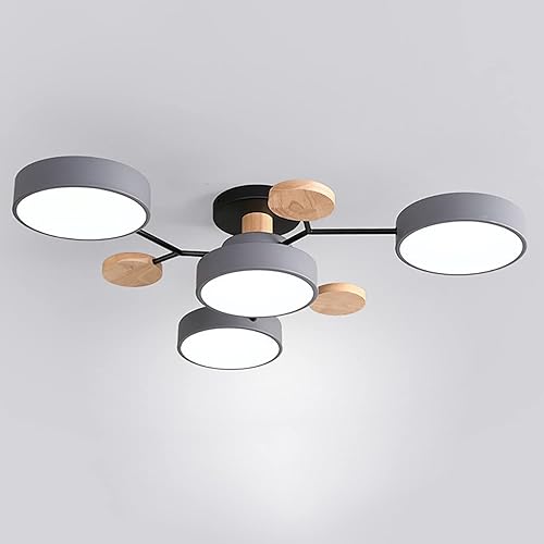 Liudefa Lámpara LED de techo, 26 pulgadas, 4 luces, luces de techo modernas, montaje empotrado, lámpara de madera regulable de 32 W para sala de