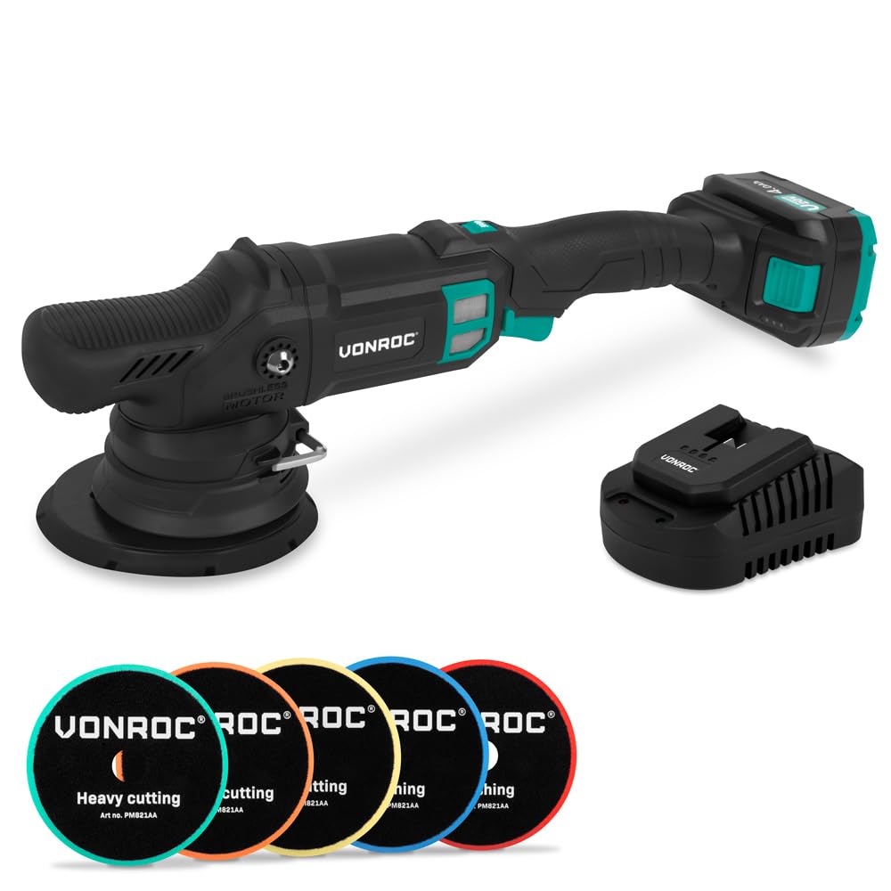 VONROC PM511DC, polisseuse sans fil dual action, kit 20V, 5 disques