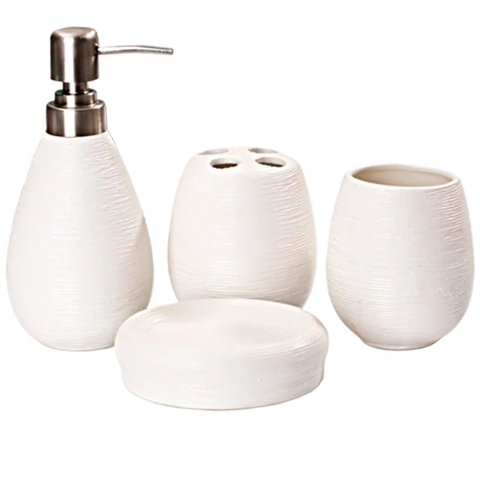 Bathroom Soap Dispenser Set Bathroom Ceramic Set Shampoo Dispenser Bottle Soap Dish Toothbrush Holders Rinse Cup Accessories(White 4pcs)