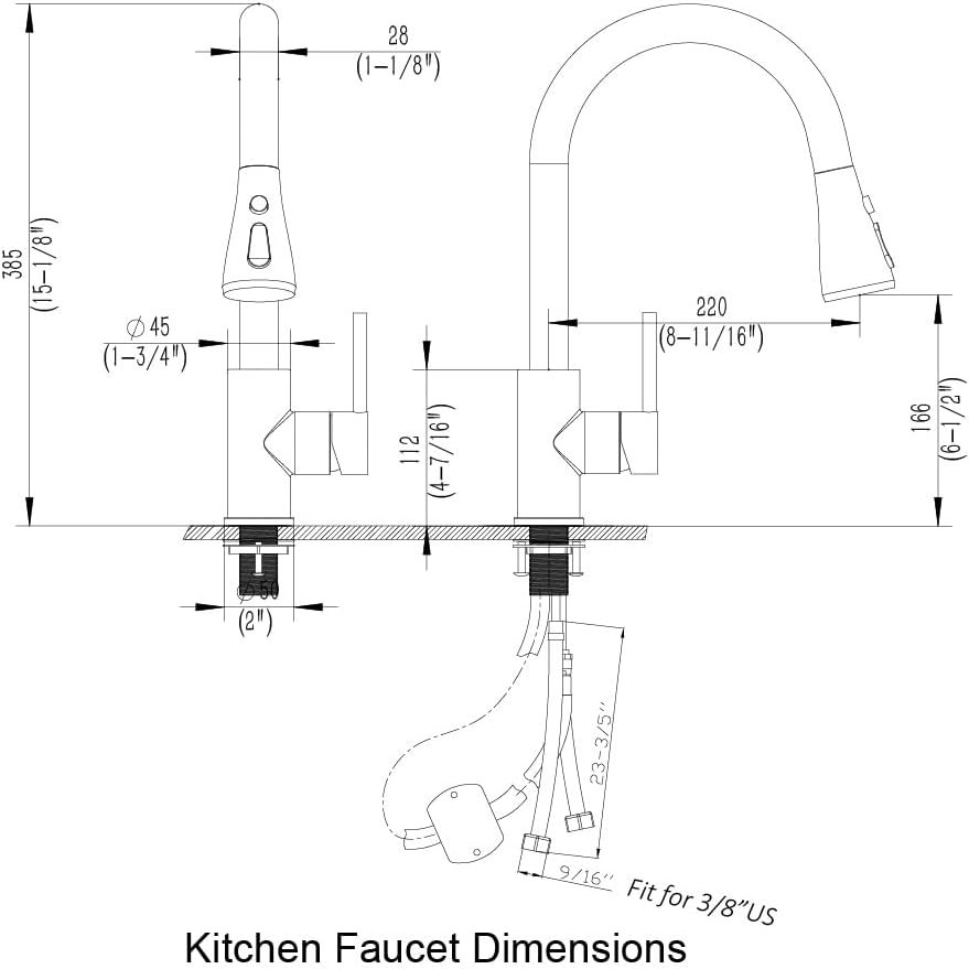 Black and Gold Stainless Steel Pull Down Kitchen Faucet with Sprayer