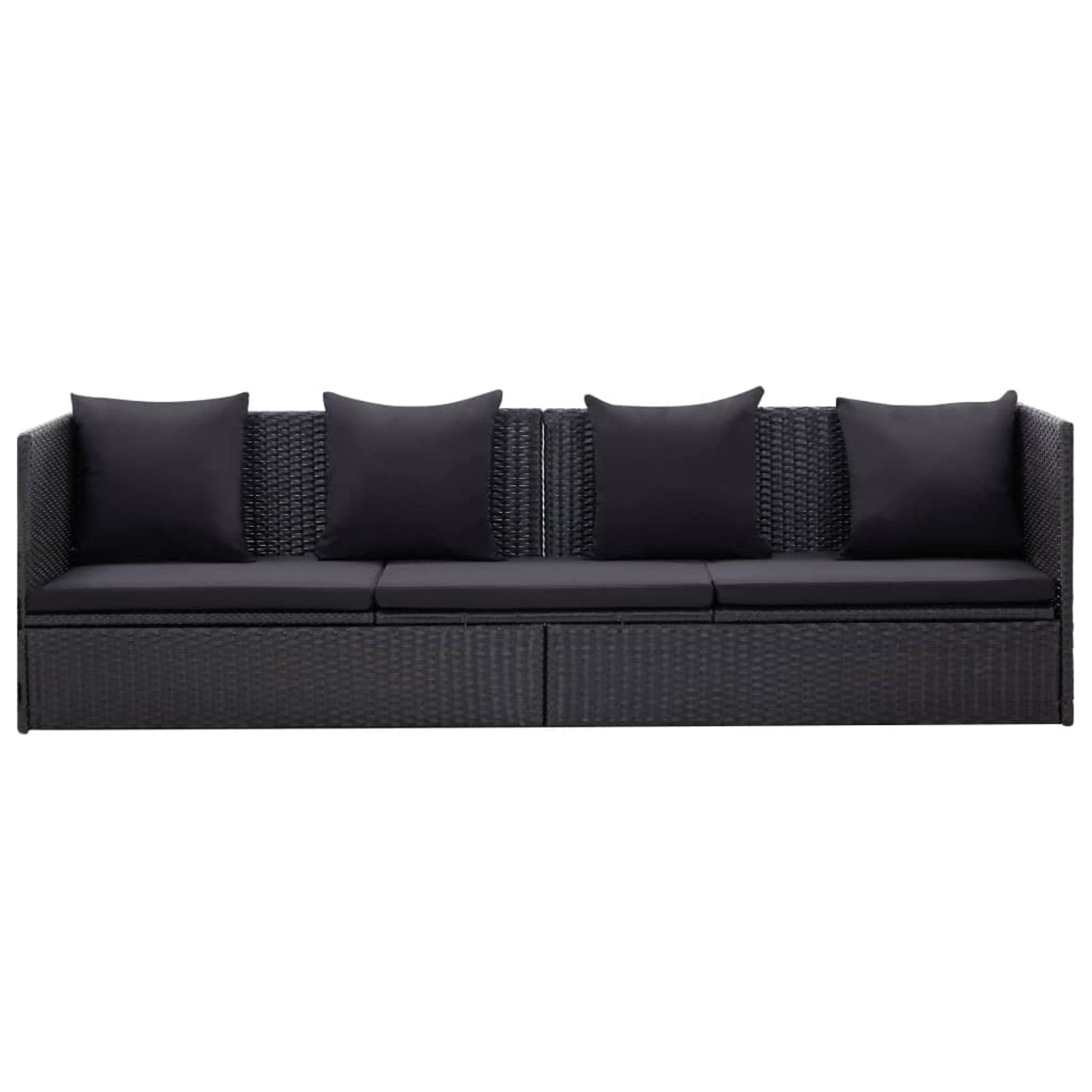 Homgoday Decor meble ogrodowe leżak ogrodowy z czarnymi poduszkami polirattanowymi, rozkładana sofa meble ogrodowe leżaki na plażę basen ogród meble