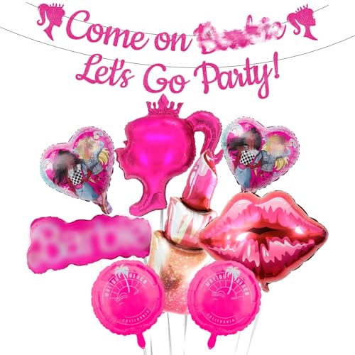 Birthday Party Decorations Set 9 Pcs Pink Foil Balloon Set Princess Birthday Party Supplies for Girls Kids