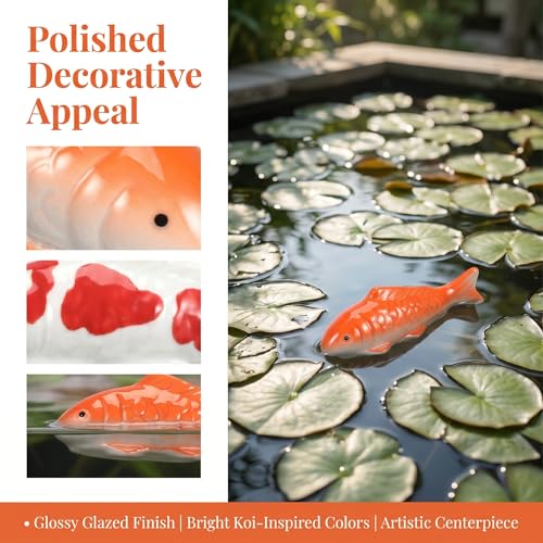 Image of Housoutil Ceramic Floating Koi Fish, 2PCS Ceramic Floating Fake Fish Goldfish Koi Decor Realistic Water Pond Decor for Outdoor Fountain, Bird Bath, Mini Water Garden and Fake Aquarium