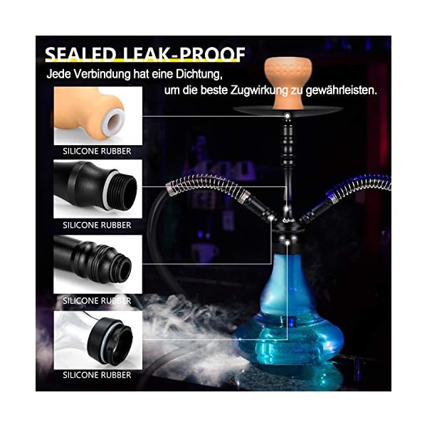 Shisha Set 2 Anschlüssen, günstig Shisha Komplettset Wasserpfeife Alu Schischa 45cm Huka 2 Schlauch, Ink. Shisha Zubehör… – Bild 3