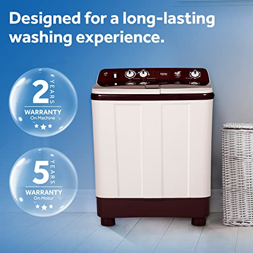 Image of Haier 8 kg Semi-Automatic Top Loading Washing Machine Appliance (HTW80-1128BT, Burgundy)
