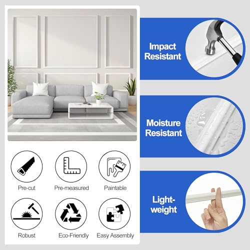 Image of RELIANCER Peel and Stick Wall Molding Kit,34PCS Pre-Cut Door Molding Panels,3D Moulding Wainscoting Panel,Self Adhesive Walls Moulding Trim,Wall Modular Frames for Interior Walls Decor Home Bedroom