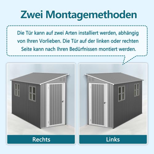 Metall Gerätehaus 1,2 x 3 m (ca. 4x10 Fuß) – Anlehn-Geräteschuppen mit Boden-Kit, abschließbarer Tür & 2 Fenstern – wetterfest für Fahrräder & Aufbewahrung