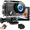 Action Cam 4K, videocamera subacquea da 20MP 50FPS Wi-Fi 40M con schermo touch screen IPS da 2″, grandangolo Ultra HD 170°, telecomando, 2 batterie ricaricabili, kit di accessori