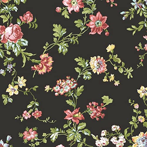 Stitch & Sparkle Cotton 44" Leaf Floral Onxy Color Sewing Fabric by The Yard