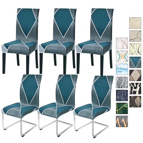 Alishomtll Lot de 4 et 6 housses de chaise extensibles pour chaise basculante - Amovibles et lavables - Pour restaurant, hôtel, banquet (géométrique bleue, 6 pièces)