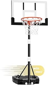 WIN.MAX Kids Basketball Hoop 29 in Backboard, 3.2 to 7.2FT Adjustable Height, Swimming Pool Basketball Hoop Outdoor for Kids/Adults Indoor Outdoor