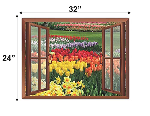 Image of CVANU Creative Window View Home Decor, Beautiful Garden of Colourful Flowers, Removable Window Wall Stickers /Decals for Living Room,Bed Room etc Cv 25
