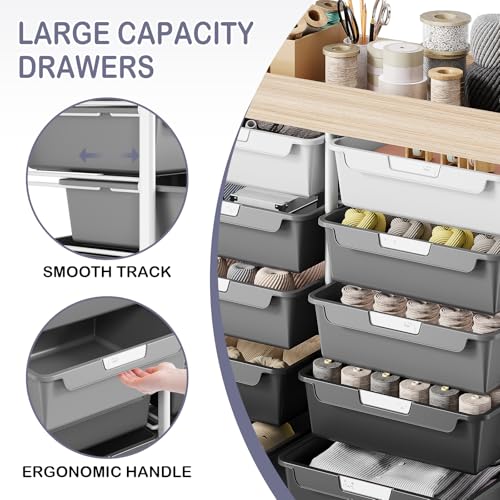 KINGRACK Rollcontainer mit 10 Schubladen, Rollwagen mit Schubladen für Bastelbedarf, Kunstmaterialien, Home Offices und Klassenzimmer (Grau)