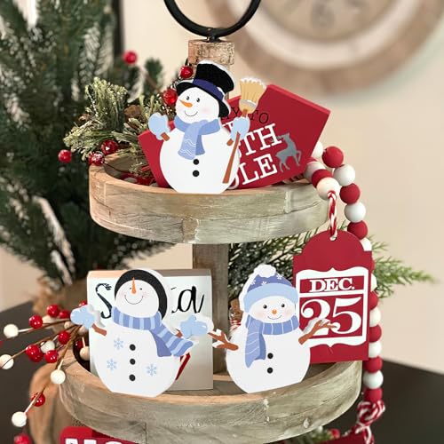 COCHIE Cute Snowman Winter Tiered Tray Decor Set of 3, Wooden Snowman Blocks Xmas Table Decoration for Party Home Office Shelf Door - Image 6