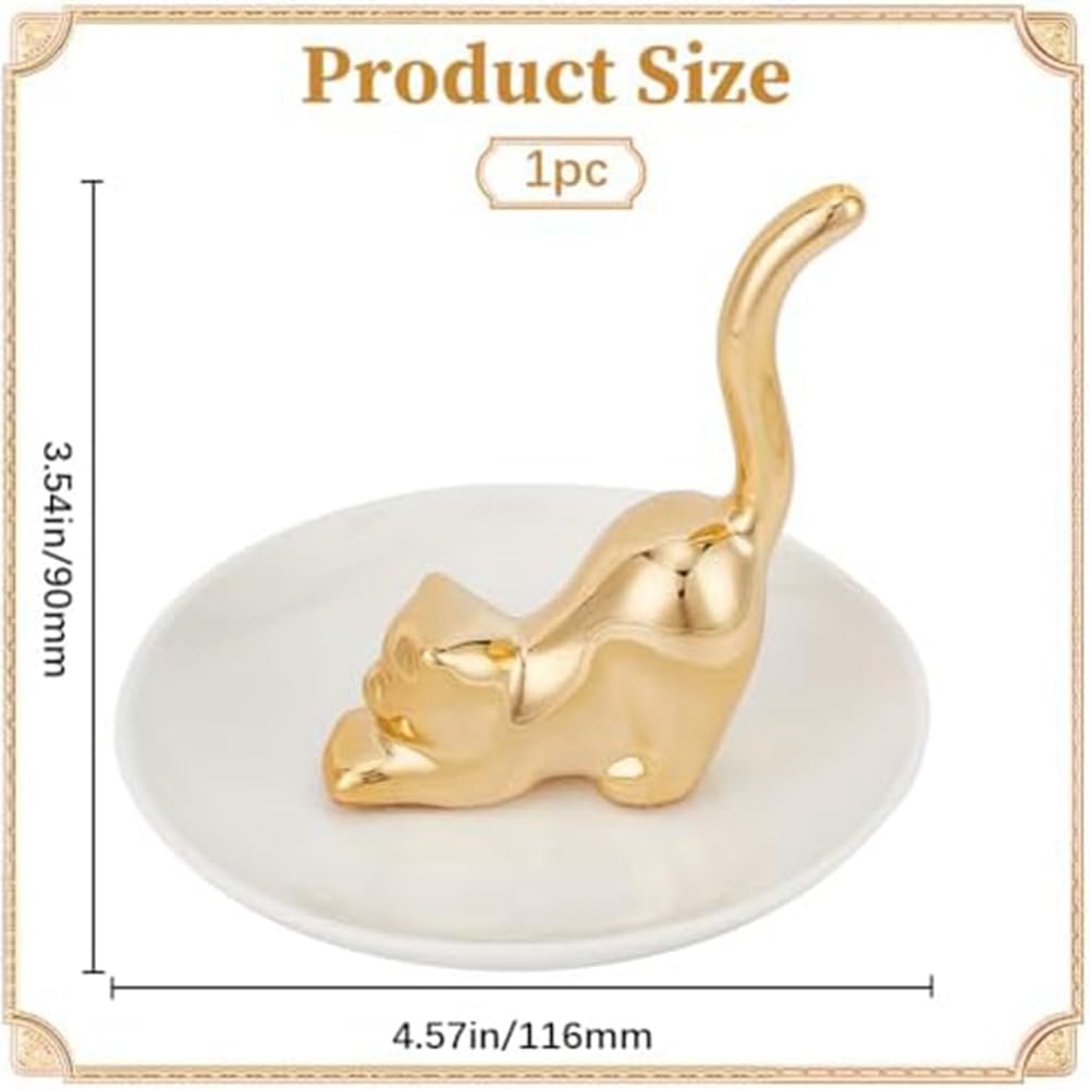 Porte-Bague Céramique Chat Doré – Plateau Queue De Chat Mignon Pour Bijoux, Alliances & Bagues
