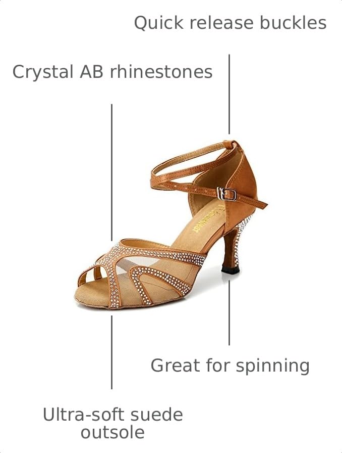 Image of TTdancewear Rhinestones Ballroom Dance Shoes Women Latin Salsa Bachata Performance Dance Shoes Suede Sole
