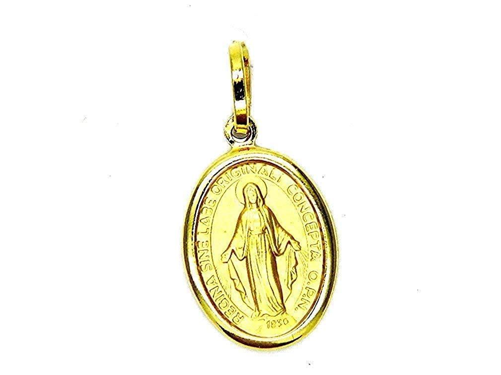 Ciondolo Oro Giallo 18kt (750) Pendente Medaglia per Madonna di Lourdes Madonnina Donna Ragazza