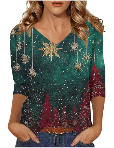 Sweatshirt Noël imprimé graphique amusants avec manches trois-quarts