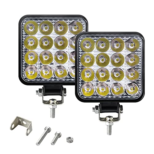 Barra de luz LED de 48 W, 4 pulgadas, luz LED de trabajo, vainas cuadradas, luces LED antiniebla, luz de conducción LED faro para camioneta todoterreno, UTV, impermeable, blanco, paquete de 2 unidades