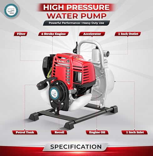 Image of DVI 35CC 4 STROKE 1.5HP PORTABLE PETROL WATER PUMP (1 INCH) WATER PUMP ADVANCED TECHNOLOGY PETROL ENGINE 3600 RPM USED FOR AGRICULTURE, WATER LIFTING, LOW FUEL CONSUPTION | LONG RUNNING LIFE.