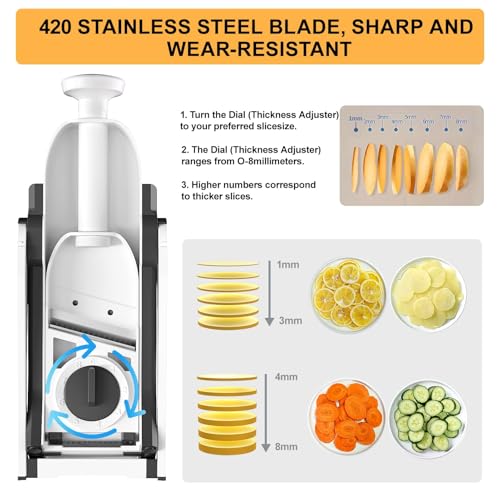 Safe Mandoline Slicer for Kitchen, Vegetable & Food Cutter, Thickness Adjustable 0.1-8 mm. Easy to Clean/Storage/Kitchen Faster Slice Artifact (Only Slice) (Gray) - Image 6