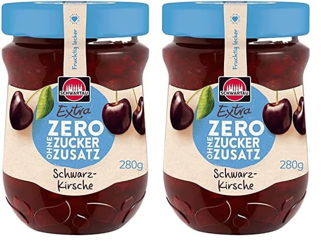 Schwartau Extra Zero Schwarzkirsche, Fruchtaufstrich ohne Zuckerzusatz, 15 kcal pro 25g, 280g (Packung mit 2)
