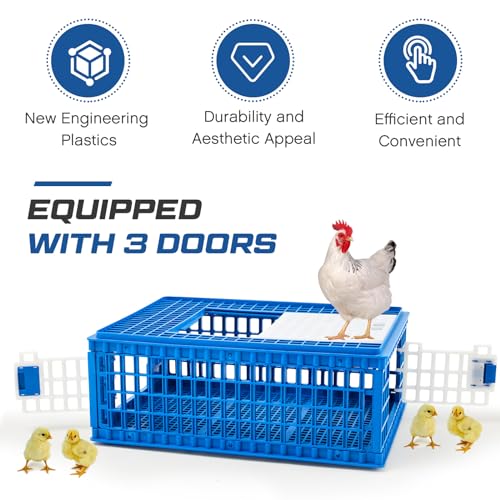 Image of GlikCeil 2 Pcs Poultry Duck Carrier Crate 3 Door Chicken Transport Cage Plastic Poultry Carrier Basket Box for Chicken Duck Goose Birds, 29.53 x 21.65 x 11.42 Inch(Blue)