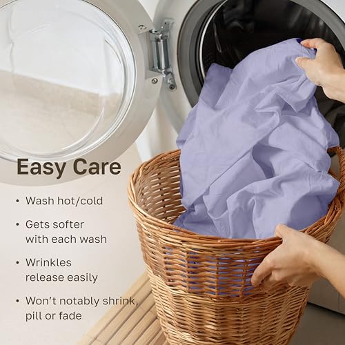 Image of Soft Natural 100% Cotton Sateen Twin Size Bed Sheets, 3 Pc Set, Lavender