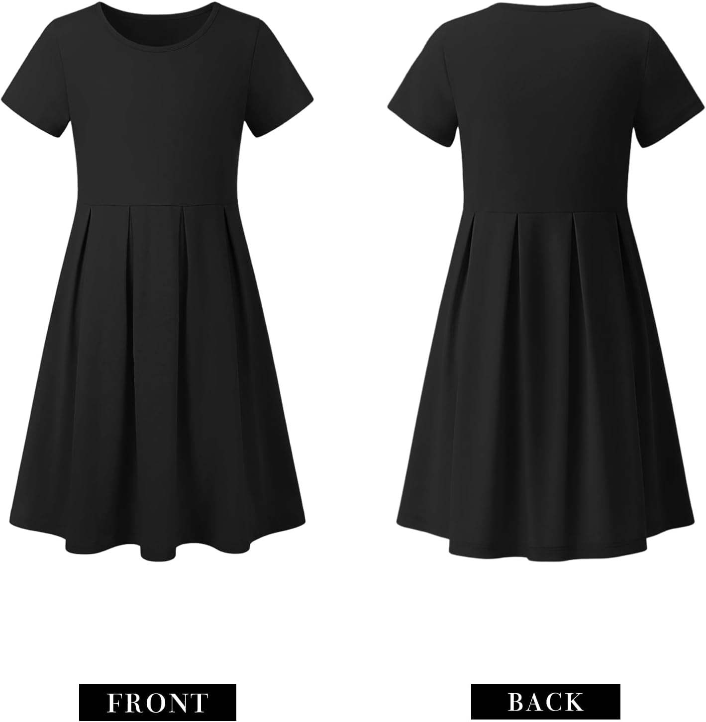 Girls Summer Short Sleeve Dress Kids Casual Crew Neck Pleated Loose A Line Swing Knee Length Cute Dress with Pockets - Image 5