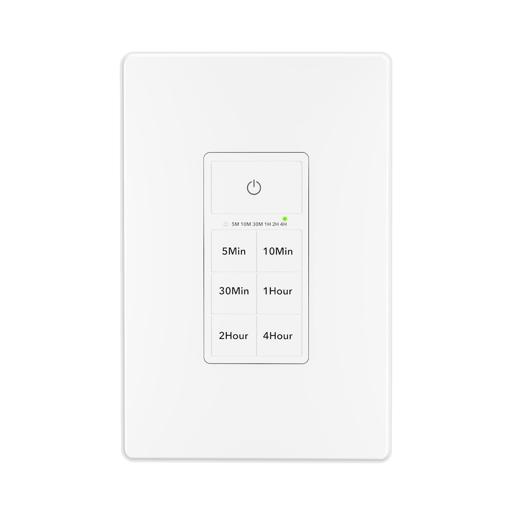 BN-LINK Countdown Timer Switch for Exhaust Fan, Bathroom Fan Light Switch Timer 5-10-30-60mins, 2-4hours, Neutral Wire Required, Free Wall Plate, White