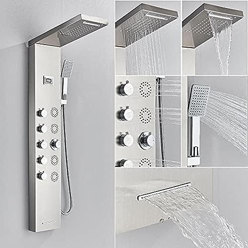 NEXUSMART Shower Panel Waterfall Rain Shower Set SPA Massage Jet Bath Shower Column Temperature Display Mixer Tap Tower-C,A To pursue happiness