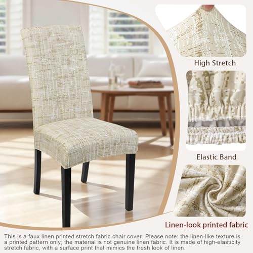 Image of SearchI Dining Room Chair Covers Set of 2, Stretch Printed Parsons Chair Slipcovers Removable Washable Kitchen Chair Protector Cover for Dining Room, Hotel, Ceremony (Flaxen Print)