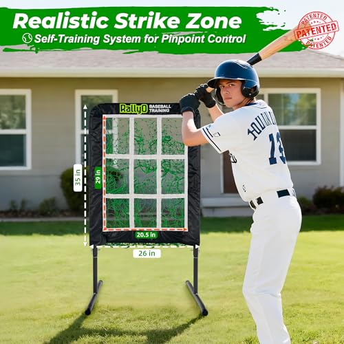 Image of Pitching Net, 9 Hole Baseball & Softball Pitching Net with Strike Zone, Adjustable Pitching Target with 9 Pocket Design, Portable Pitching Practice Equipment