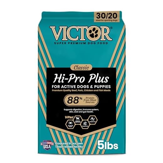 VICTOR Super Premium Dog Food – Hi-Pro Plus Dry Kibble – High Protein Dog Food with 30% Protein – Beef, Chicken, Pork, Fish Meals, Gluten Free - for High Energy and Active Dogs & Puppies, 5lbs