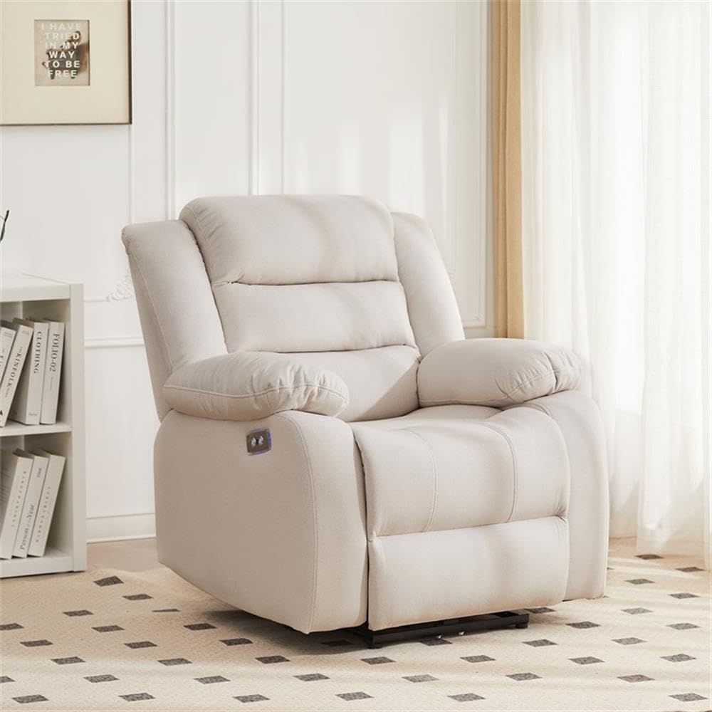 Pemberly Row Power Recliner Chair, Fabric Upholstery, Beige Finish, 39x39x38 in, Smooth Reclining Mechanism, Solid Wood Frame, High-Density Foam, Living Room Furniture for Relaxation and Comfort