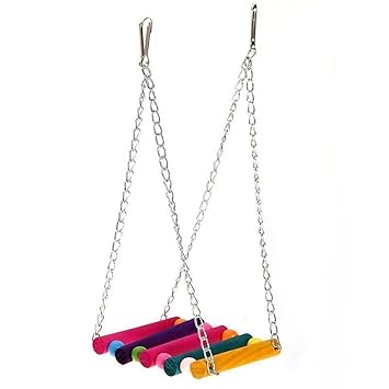 Parrot Cage Hammock Swing10x6 Inches, Colorful Wooden Swing for Parrot Parakeet Budgie Cockatiel Cage with Metal Chain and Clasp (1 Pack)