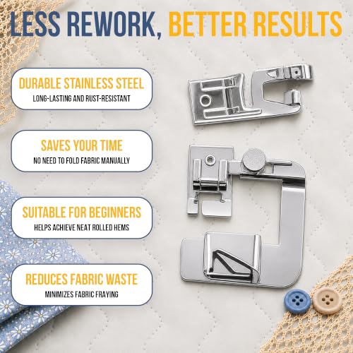 Image of Rolled Hem Presser Foot [6 Sizes] Wide Rolled Hem Foot Set & Narrow Foot Hemmer Set For Brother, Singer & Janome Low Shank Sewing Machines. Hemming Pressure Feet With Distinctive Wide and Narrow Sizes