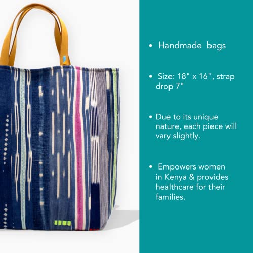 Bolso tote de tela Baule africana hecha a mano – 100 % tela auténtica Baule africana con asas de cuero genuino miniatura 5